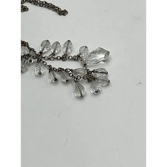Vintage 925 Sterling Silver Crystal Rock Quartz Teardrop Fringe Necklace 16" - Picture 12 of 13